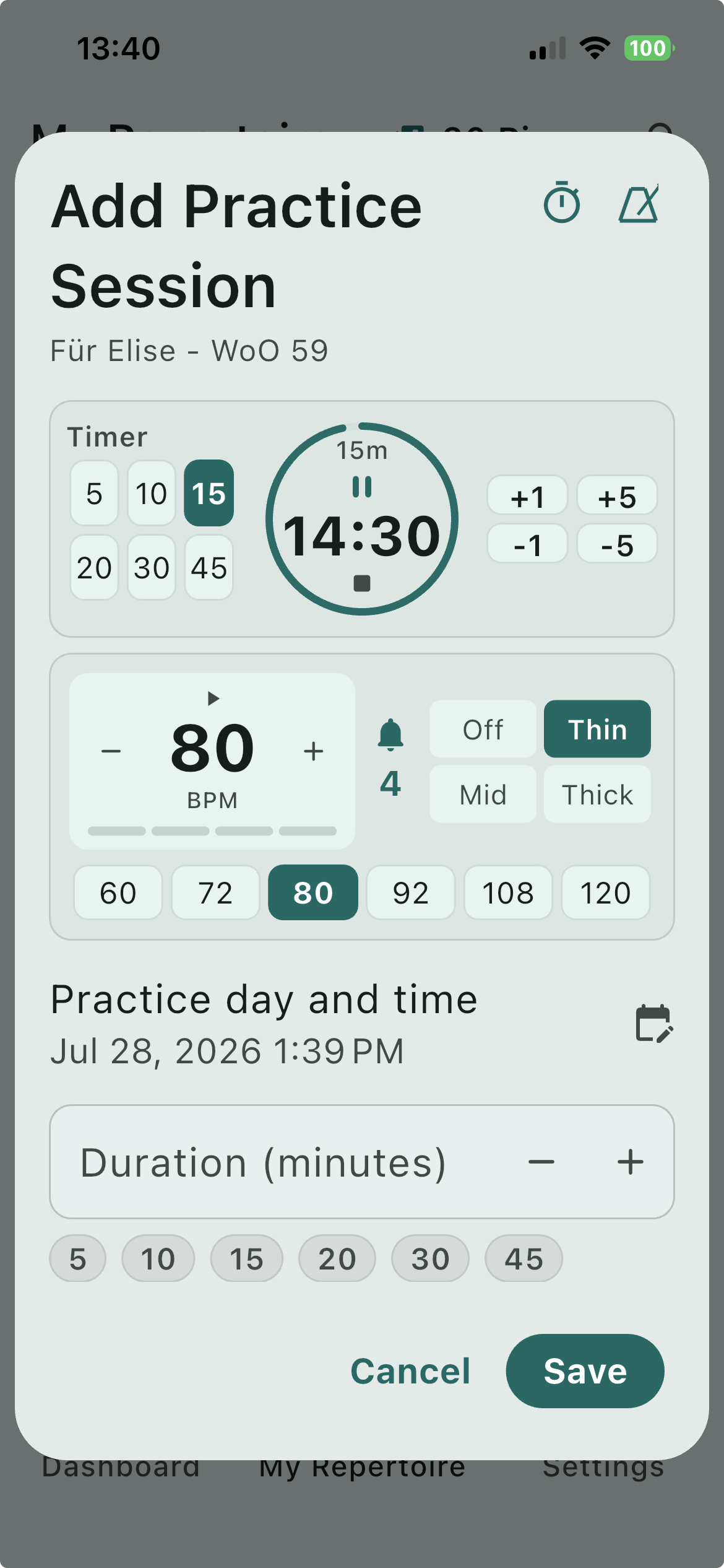 Metronome and practice timer